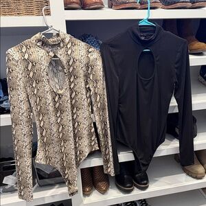 Set of 2 Snakeskin and Black Cutout Bodysuits